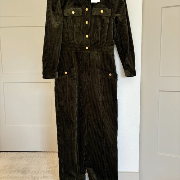 NWT SANDRO Paquita Kaki Corduroy Jumpsuit | Size French 40 / US 12-14 - Picture 2 of 7
